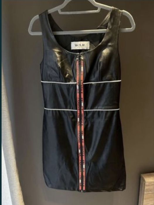 Черна кожена рокля WOLM