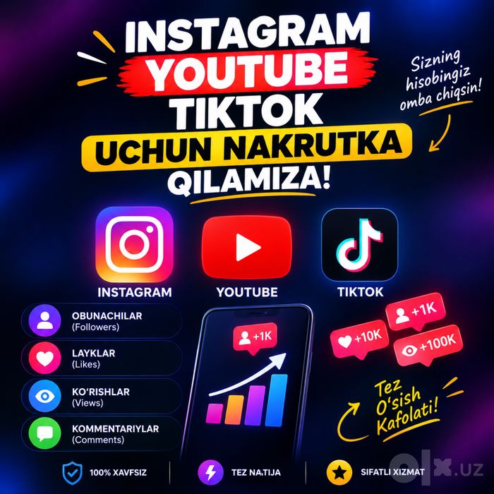 Instagram, YouTube? Tik Tok larga sifatli nakrutka qilib beramiza