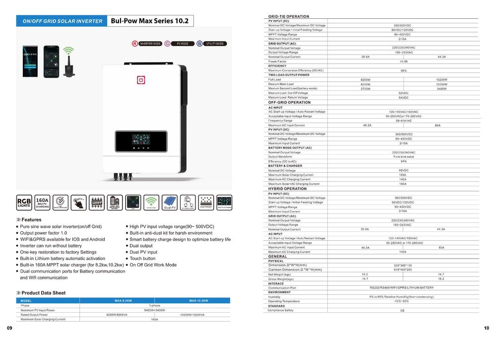 Соларна Система 10.2KW Invertor+Батерия EVE 19.6KW + 18x 600W Двулицев