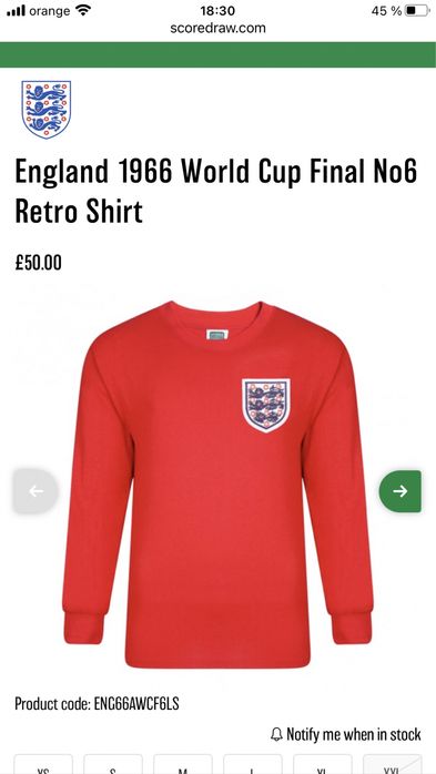England 1966 World Cup Final No6 Retro Shirt