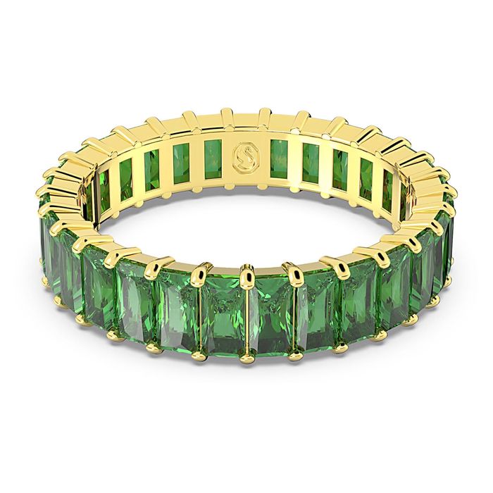 Swarovski Matrix ring Baguette cut, Green, 18K gold finish