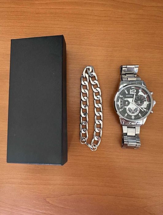 Set ceas+ bratara barbati din inox, noi