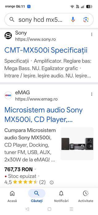 Sony HCD MX 500 I, CD, dock ipod, radio FM, USB, auxiliar in