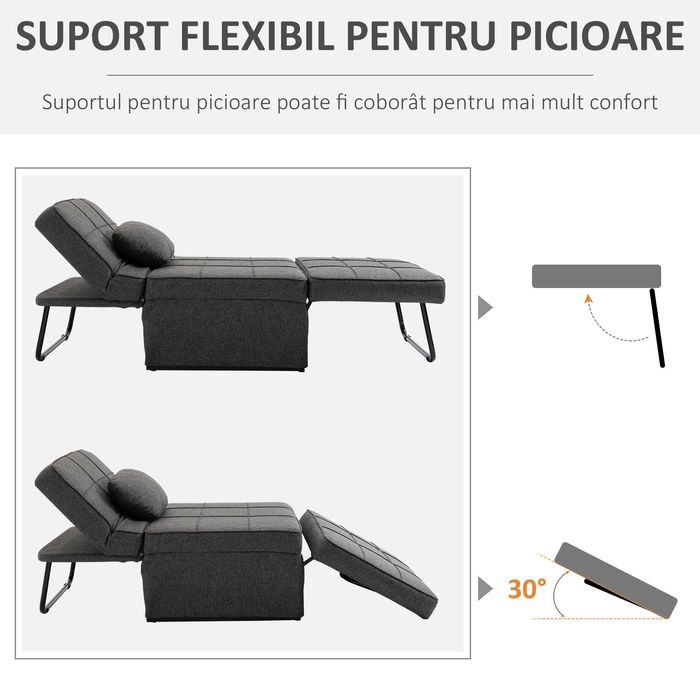 Taburet Pat Individual 3 în 1 cu Spătar Reglabil pe 5 Nivele , HOMCOM