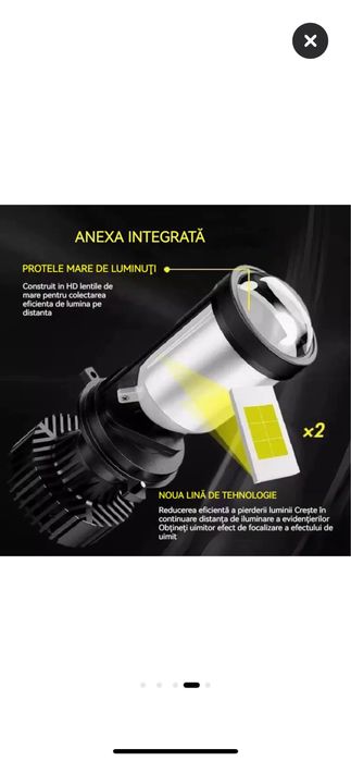Set 2 becuri LED H4 cu lupa