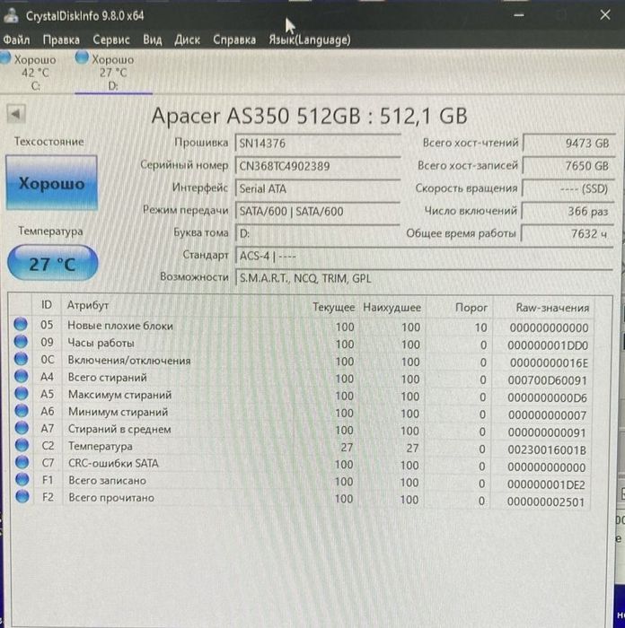 Продаю ssd жёсткий диск apacer