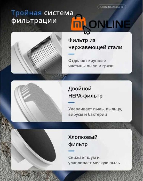Мощный ручной вертикальный пылесос Xiaomi Deerma Vacuum Cleaner DX1000