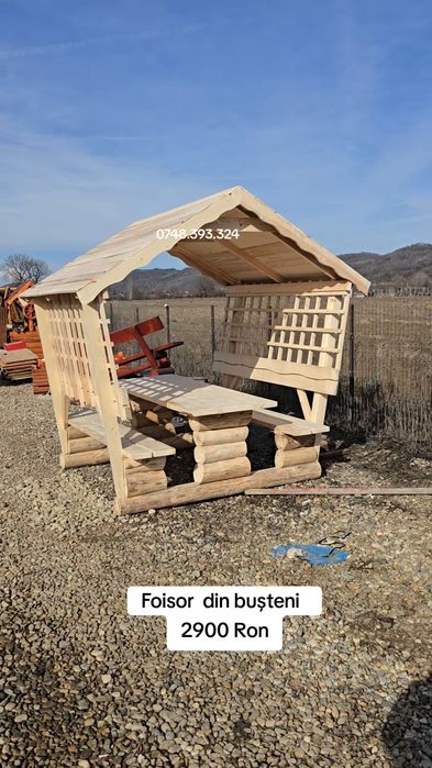 Set masa bănci  , Balansoar  leagan  lemn rotund rustic