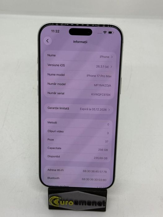 Telefon mobil Apple iPhone 17 Pro Max, 256GB, 5G, Silver -A-