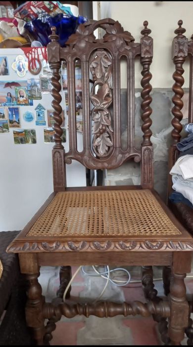 Set / Mobilier vintage din lemn masiv sculptat stil Henri II / Neo-Renaștere