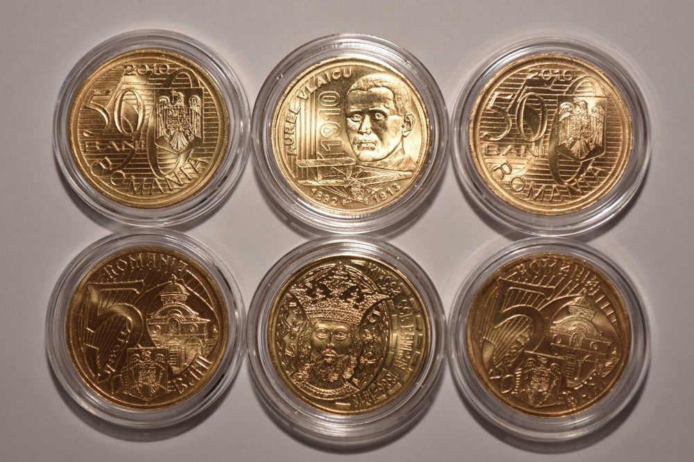 Set 3 monede Aurel Vlaicu și 3 monede Mircea cel Bătrân