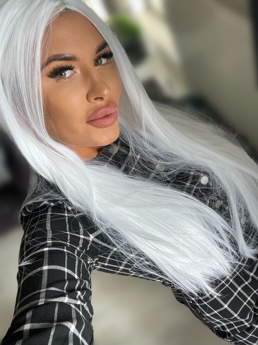 Peruca lunga blond alb