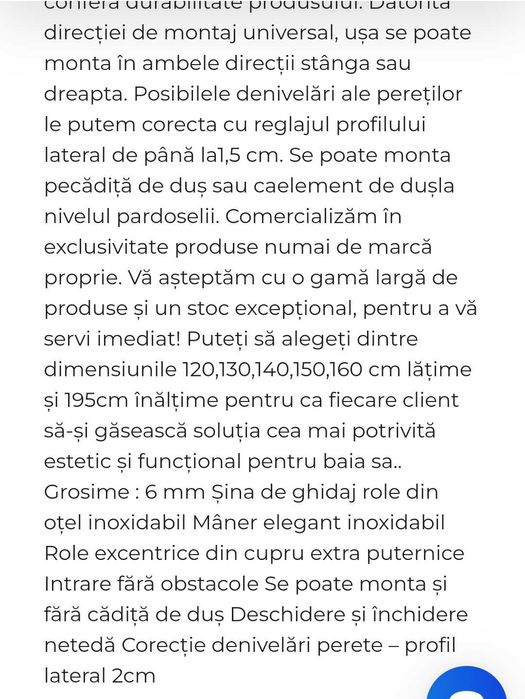 Ușă de duș, 160x195cm, 6mm