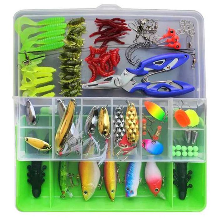 Риболовен комплект 101 части примамки блесна воблер червей  и кукички