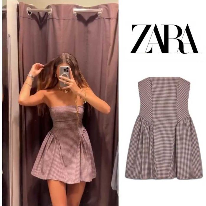 Нова рокля на ZARA от кариран декос само е махнат етикета размер С