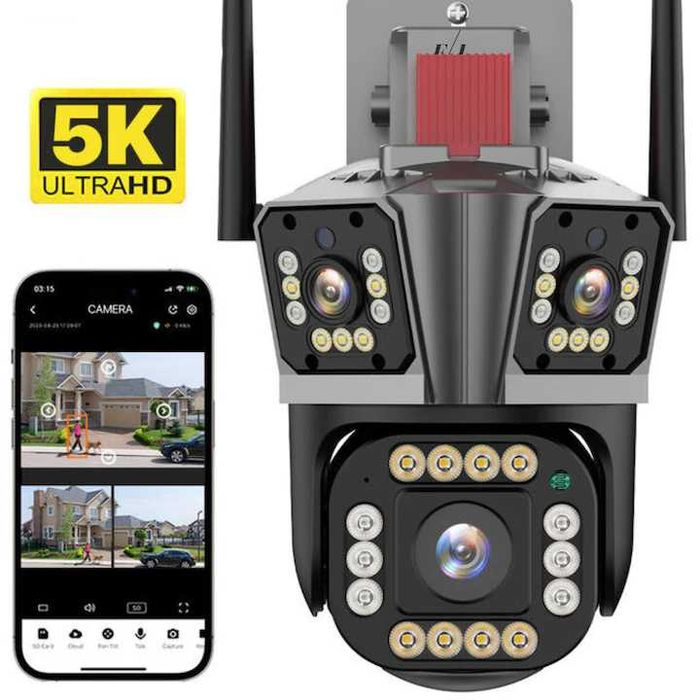 Camera de Supraveghere Tripla WIFI Visoli® P11 Pro, 12MP,Rezolutie 5K