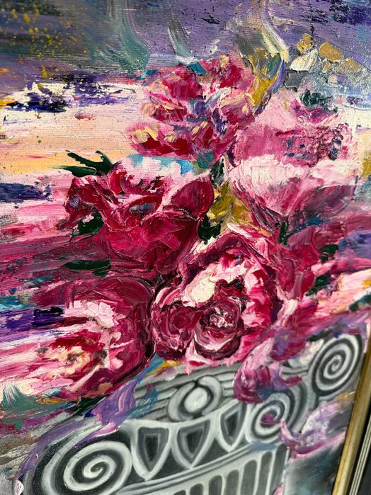 Spectaculoasa pictura mare-noua-Bujori rosii , inramat, pictor roman