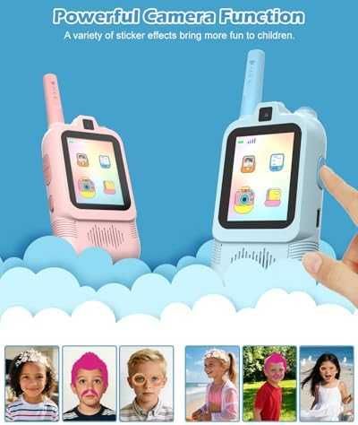 Уоки-токи с видео за деца 1900ft обхват, удароустойчиви, синьо/розово