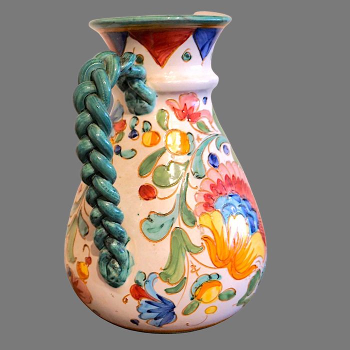 Ulcior mare pictat manual , carafa ceramica lucrata manual