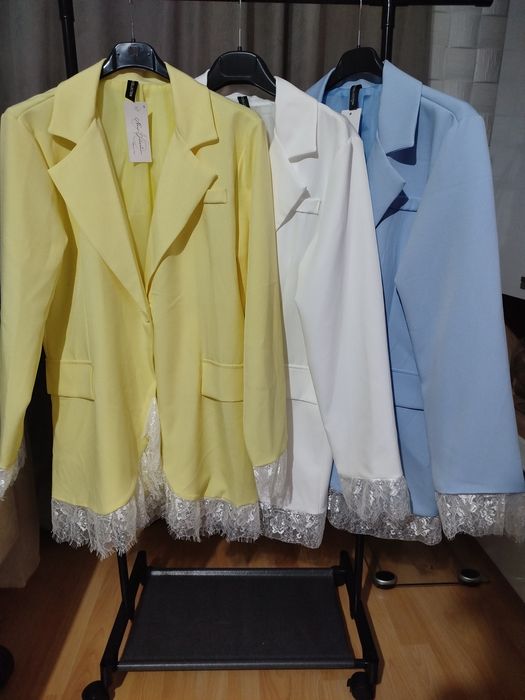 Дамско сако, дамско сако с дантела жълто,синьо,бяло