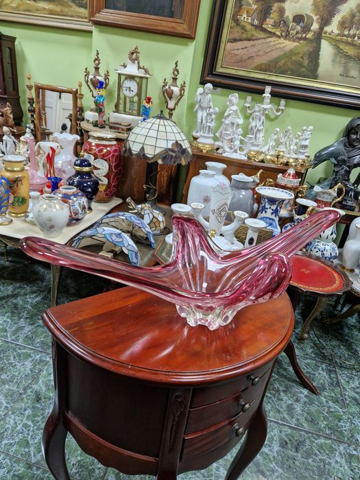 Уникална огромна антикварна кристална фруктиера Мурано