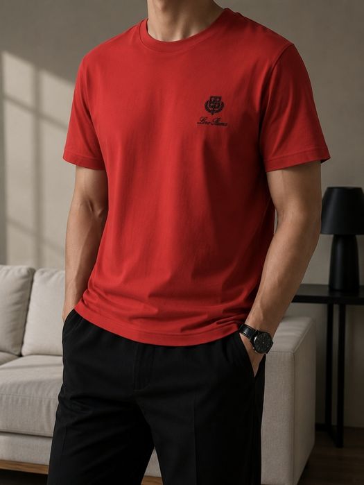 Tricou Premium Stil Loro Piana | 100% Bumbac | Negru & Roșu | S-XXL