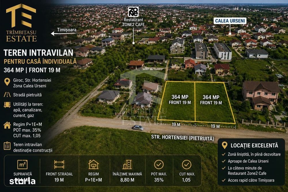 Teren intravilan | casă individuală | 364 mp | Zona Calea Urseni
