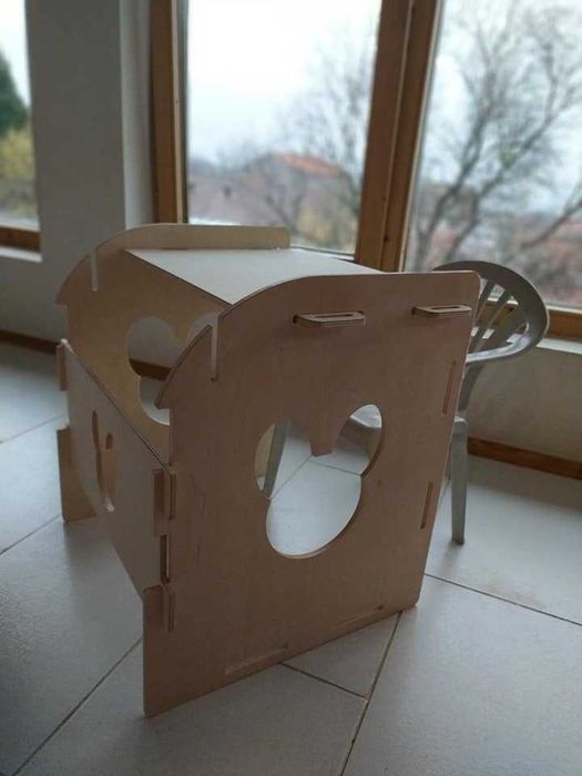 обучителна кула монтесори с три нива, столче и масичка 4 в 1