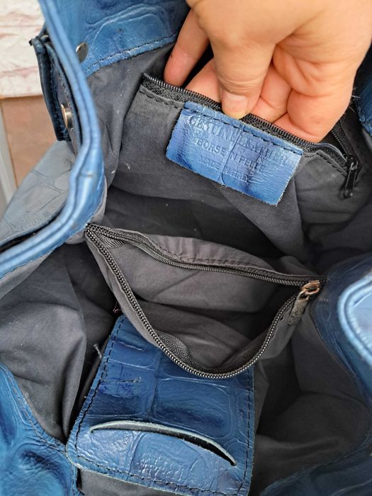 дамска чанта,кожена синя чанта-естествена кожа