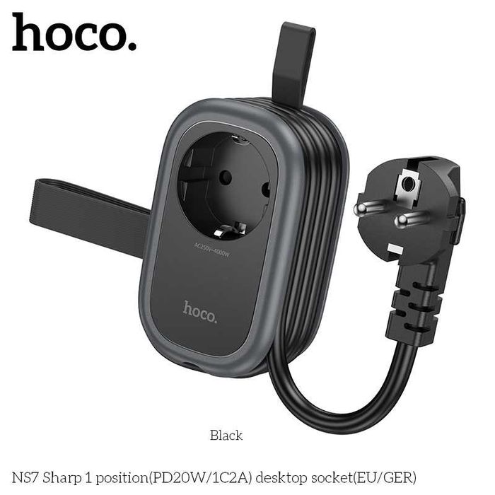 Hoco NS7 Sharp Сетевой удлинитель AC 4000W+2*USB+1*Type-C PD20W EU1.1м