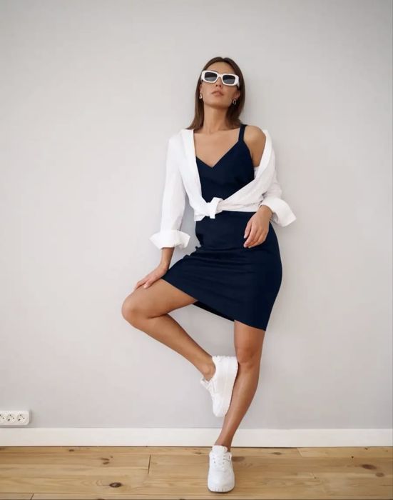 Платье сарафан офисный на бретельках Size 46