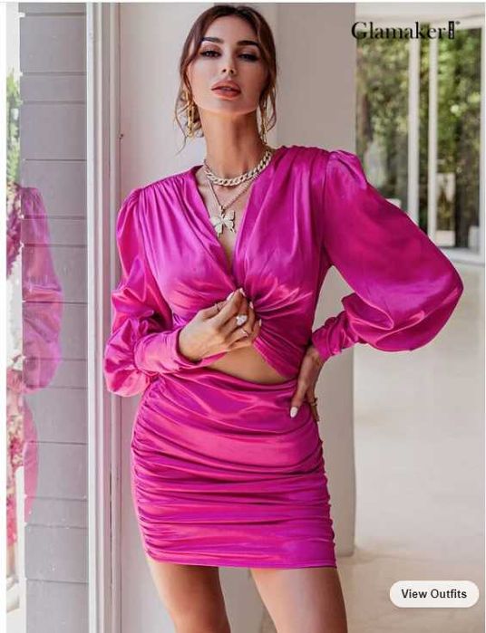 Rochie petrecere roz sidefat