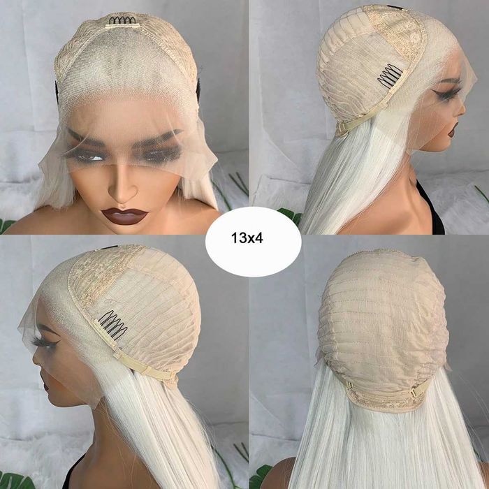 Платинено руса Lace Front перука - дълга права коса 80 см, термоустойчива, дантела 13×4