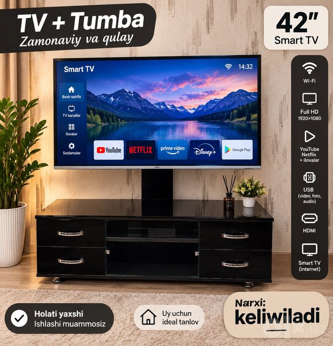 Televizor sotiladi srochna tumbasi bilan