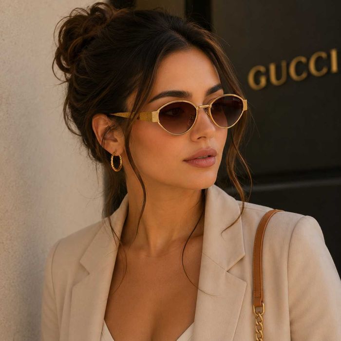 Gucci SANTE 2027 Дамски слънчеви очила сини котешко око и гафика по рамката
