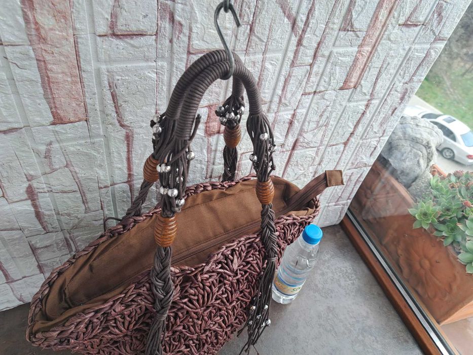 дамска сламена чанта,сламена торба,плетена кошница