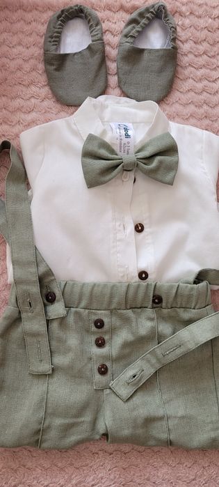 Compleu botez din in+ bumbac 100%,  cu 5 piese + jerseu mayoral