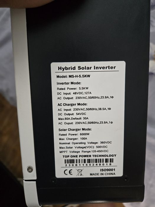 Invertor solar hibrid 5.5 kW 48V MPPT 6000W + modul WiFi – folosit 2 luni
