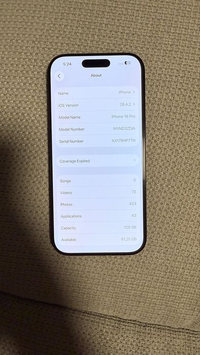 iPhone 16 Pro 128GB Black Titanium – отлично състояние, с гаранция