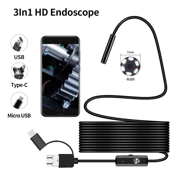 Camera endoscopica 3 in 1  micro usb tip c pc 2, 3.5 metri