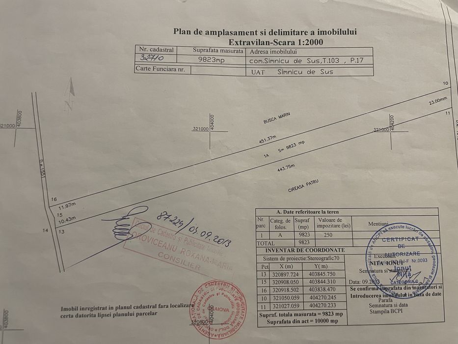 Teren 9823mp Simnicu de Sus Floresti