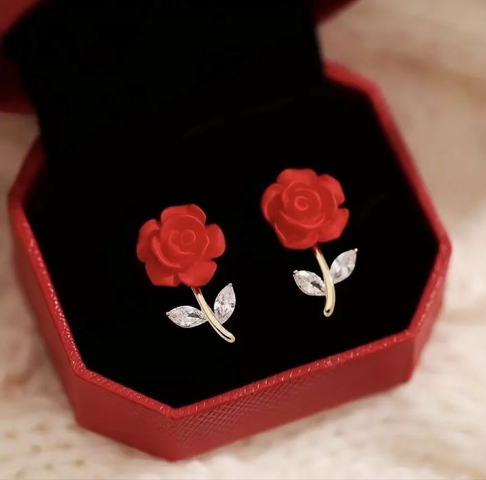 Обеци Роза с 22к златно покритие с кутия