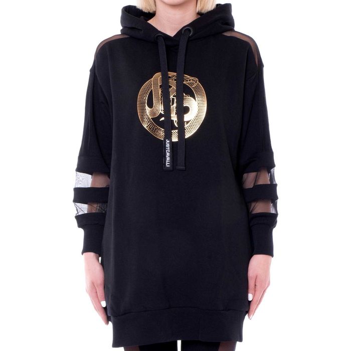 JUST CAVALLI, Суичър- Рокля със ЗЛАТНО Лого и ПРОЗРАЧНИ Вложки,  XL