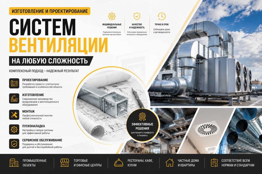 Изготовление проектирование и монтаж систем вентиляции любой сложности