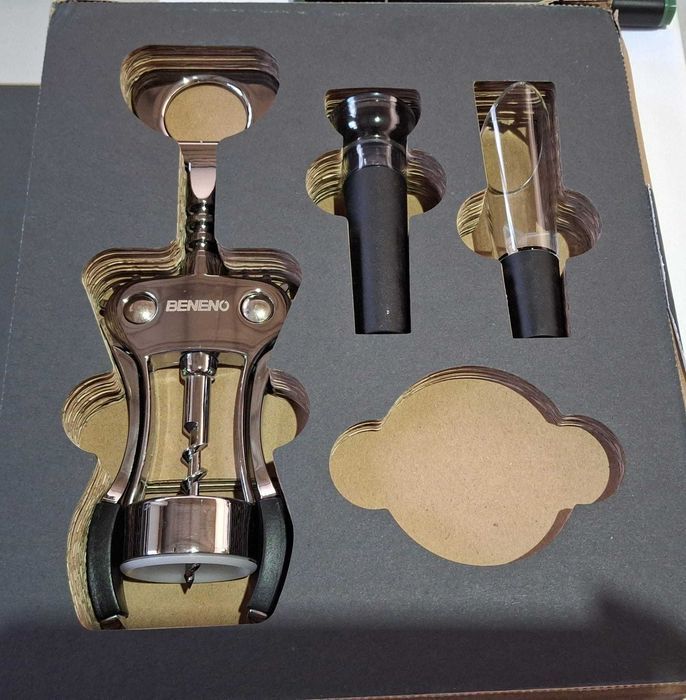 Set multifunctional deschizator vin Beneno, argintiu si negru