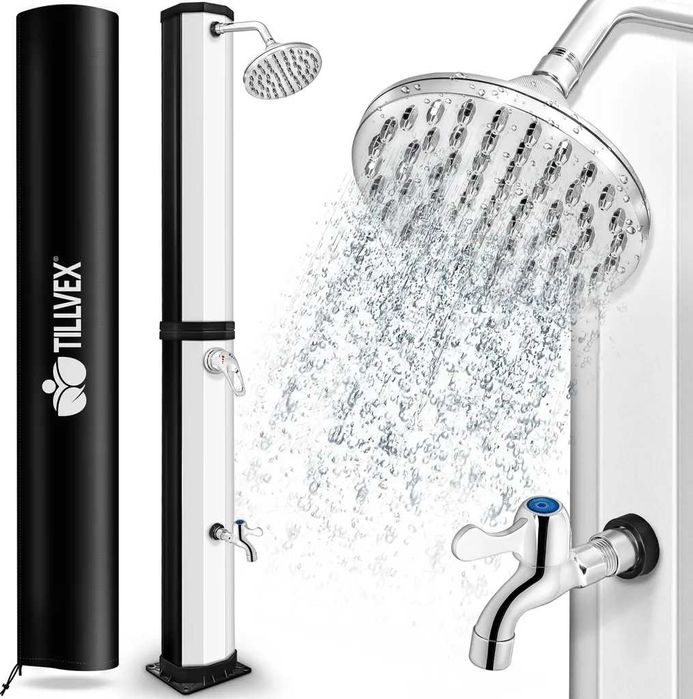 tillvex Градински соларен душ с душ слушалка и кранче крачен смесител