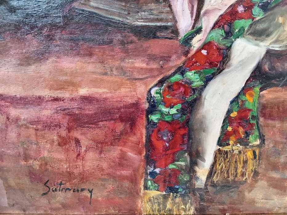 Pictura veche - natura statica cu cobza - semnat Satmary