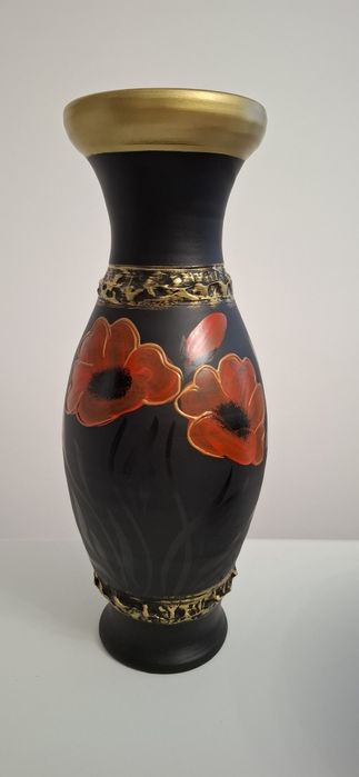 Set vază + fructieră ceramică neagră