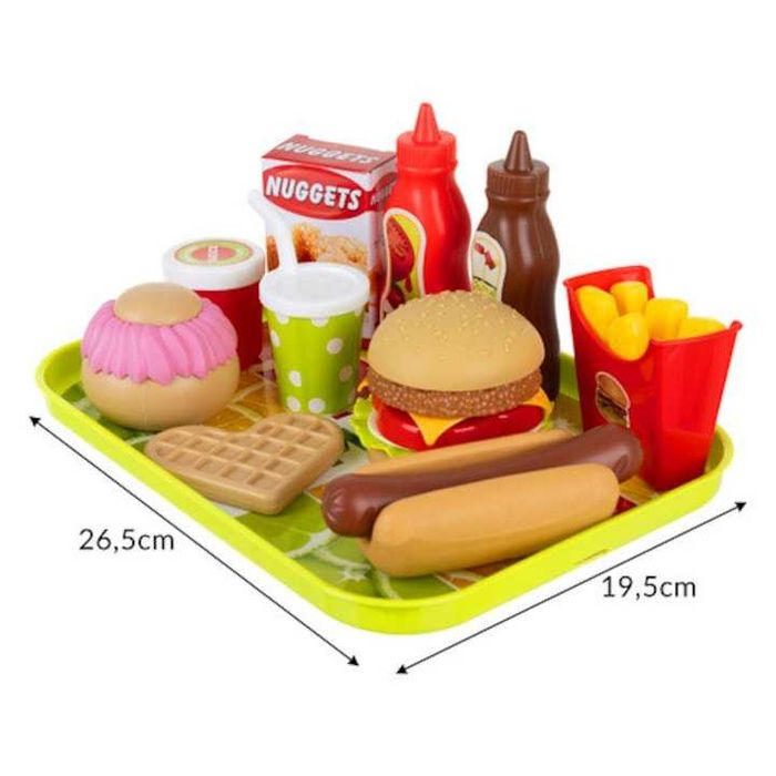 Set de jucarii Fast Food 26 piese burger cartofi prajiti hot dog tava