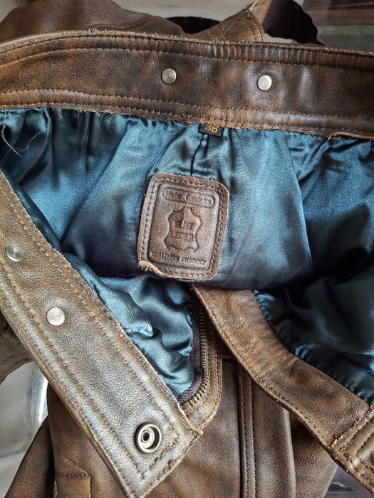 Pantaloni cu bretele piele naturala